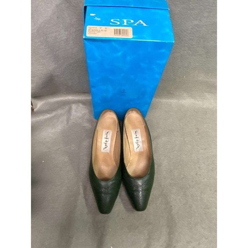 NINE WEST SPA WOMEN'S 2" BLOCK HEEL GREEN LEATHER SHOES SIZE 7 M SLIGHTLY‎ USED